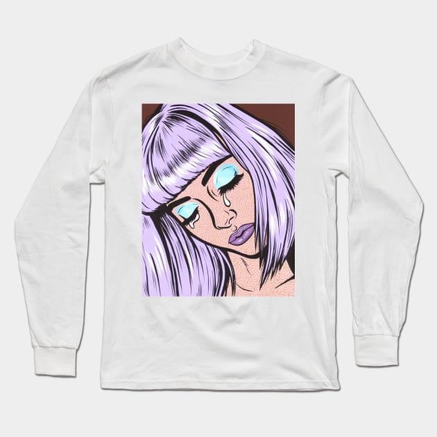 Lilac Bangs Crying Comic Girl Long Sleeve T-Shirt by turddemon